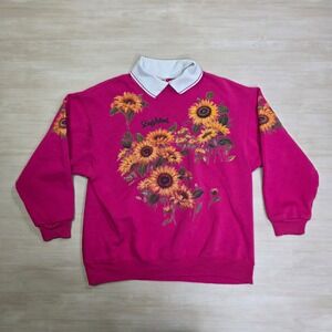 Dolly Wood Sunflower Print Collared Sweatshirt Women's Large Long Sleeve Large